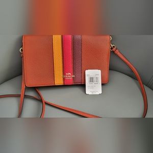 Coach 2632 Fold Over Terracotta Varsity Stripe Pink Multi Crossbody Bag
